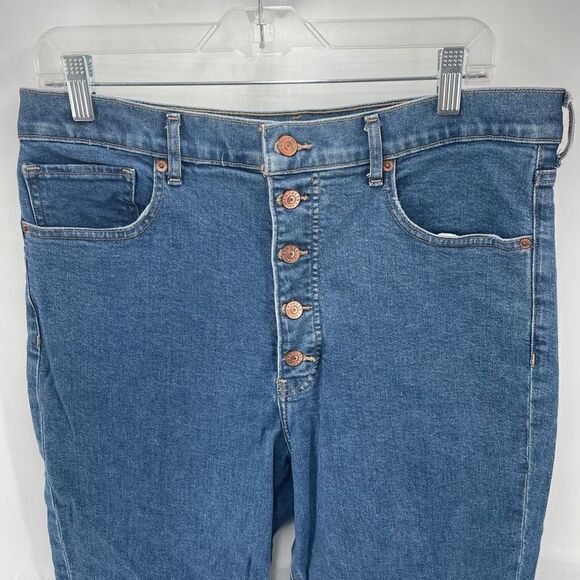 Express Womens Super High Rise Jeans Mom Button Fly Stretch 14 Regular Blue - Picture 8 of 11